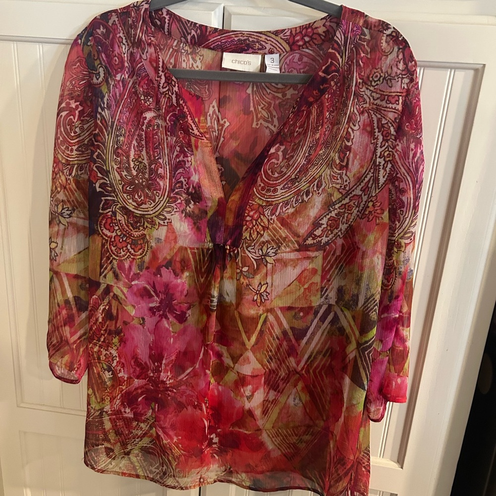 Chico's Multicolor Sheer Paisley Blouse